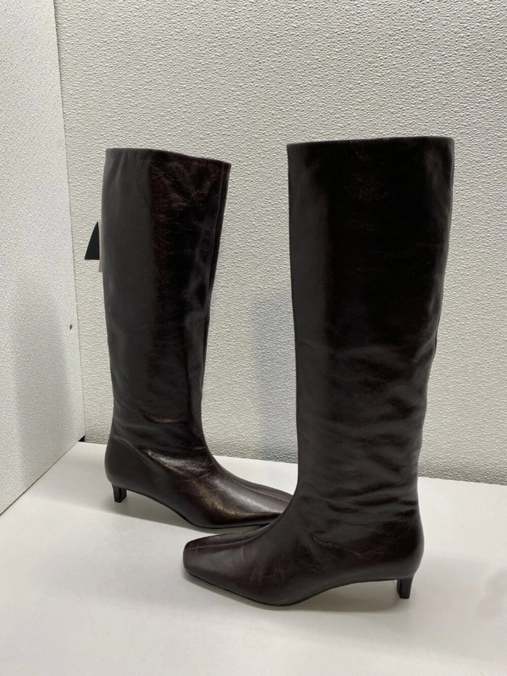NEW Massimo Dutti Womens Leather Knee High Kitten Heel Square  Boots Size 9 Blac